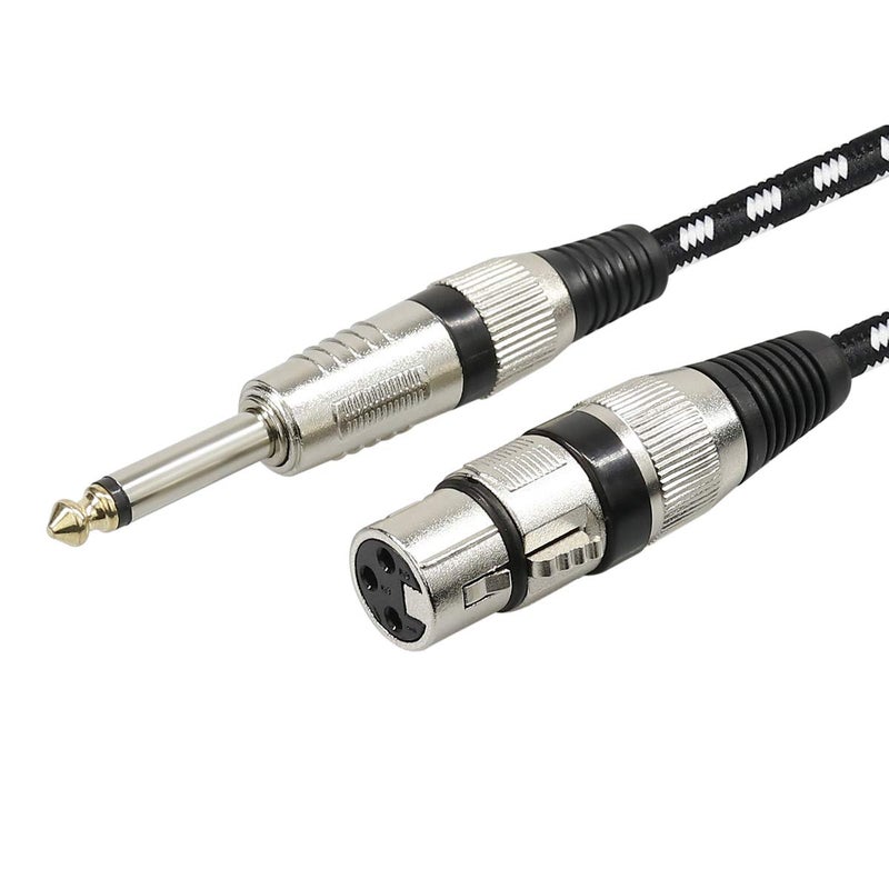 FURUI Microphone Cable XLR Female to 1/4" TS Cables, Nylon Braided 6.35mm (1/4 Inch) TS to XLR Cable (XLR Female to TS Male Unbalanced Cable) Gold-Plated Connectors - 10Feet - Image 1